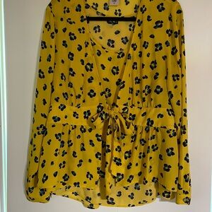 CAbi Yellow Black Wrap Tie Front Blouse